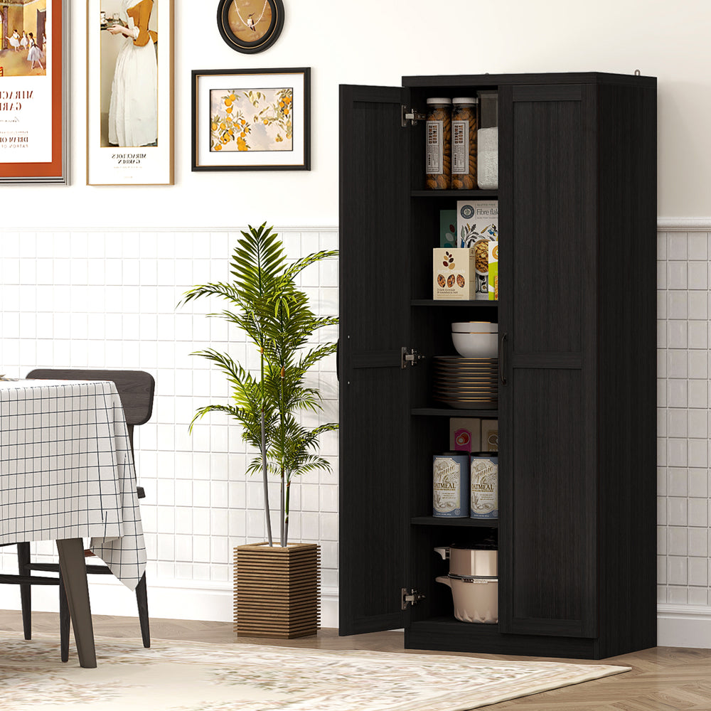 Garde-manger à 5 niveaux avec portes et étagères réglables, noir