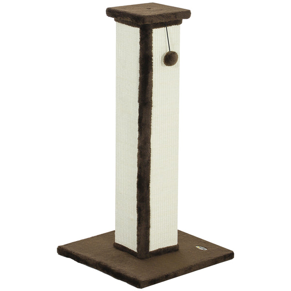 81cm High Cat Tree, Scratching Post with Hanging Ball and Soft Plush, Brown