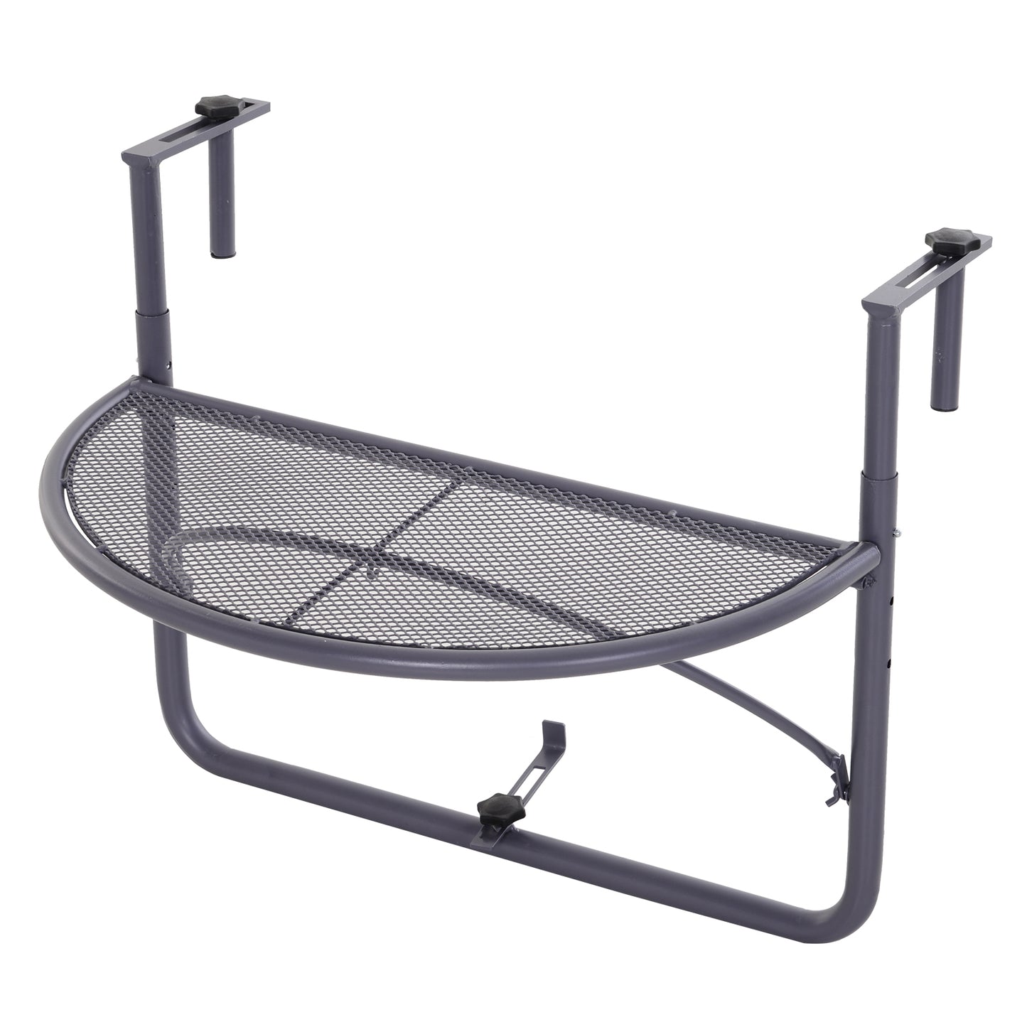 Outsunny Balcony Bliss: Hanging Rail Table, Adjustable Metal Wall Desk, Outdoor Storage Rack, Flower Stand, Serving Table, Gray |