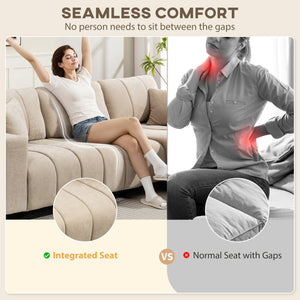 Canapé sectionnel avec assise intégrée, méridienne amovible, 2 coussins, beige