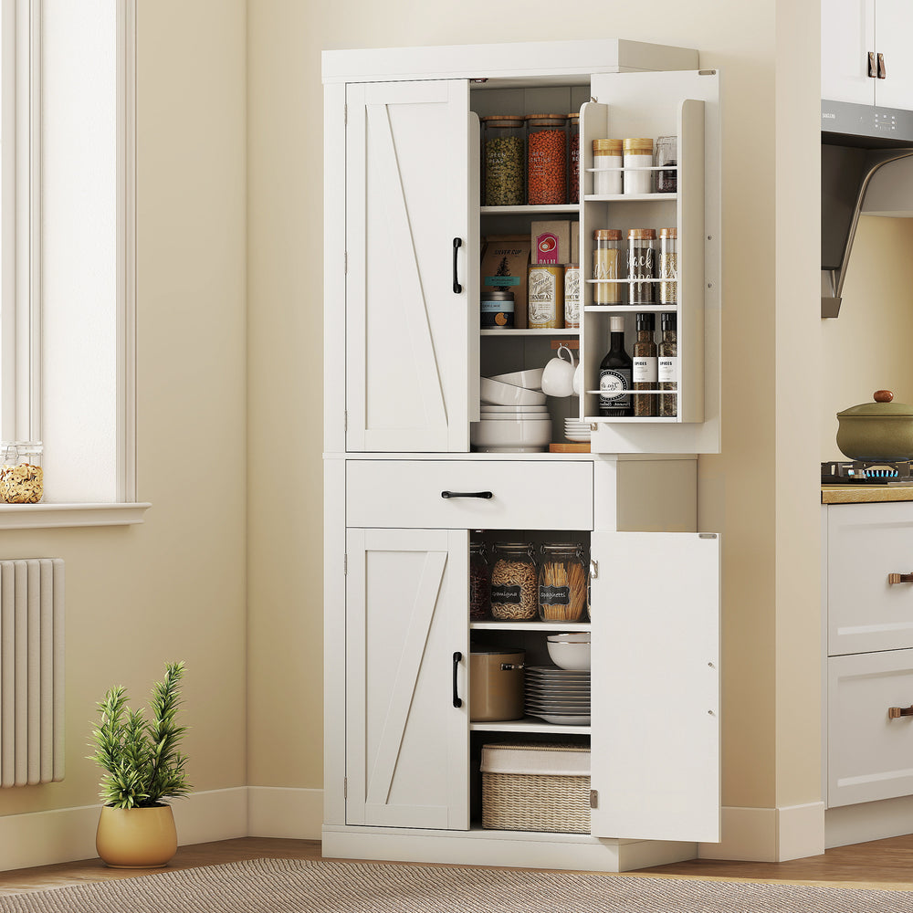 Meuble de rangement style campagnard avec 4 portes de grange, blanc