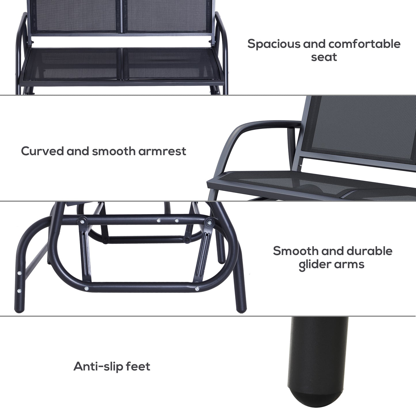 Outsunny Double Rocking Bench, Heavy Duty Garden Rocking Chair for Two, Steel Frame, Durable Fabric Seat, Black