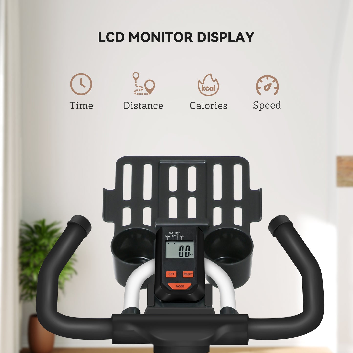 Adjustable Upright Exercise Bike with LCD Display, Adjustable Resistance, White