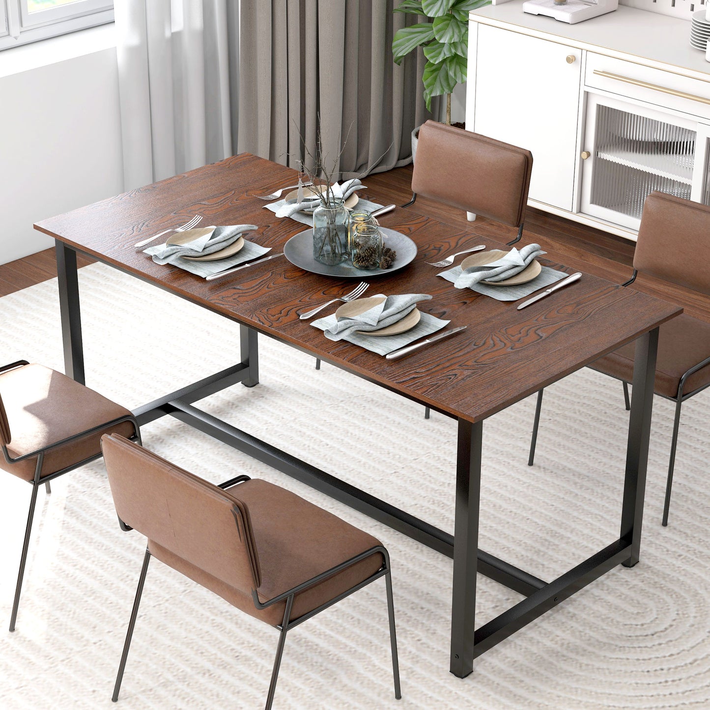 HOMCOM 160-200cm Folding Dining Table for 4-6 People, Foldable Kitchen Table with Steel Frame, Brown Wood Grain