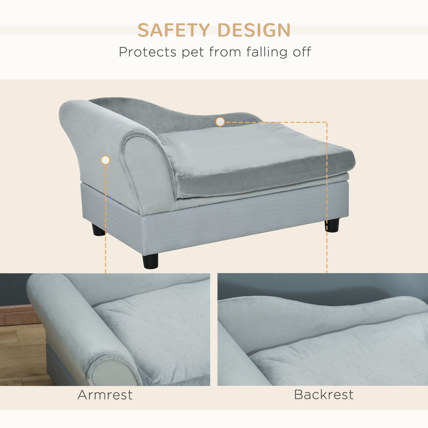 Canapé pour animaux de compagnie, pour petits chiens et chats, coussin en éponge, gris clair