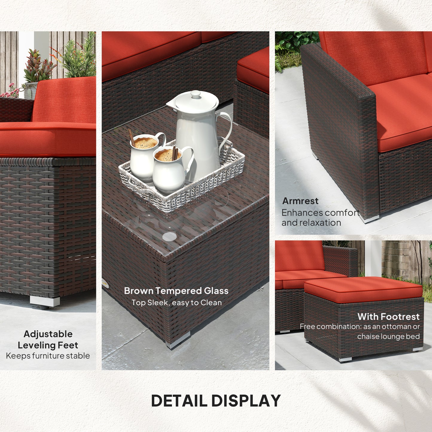 Mobilier de jardin avec coussins moelleux, canapés d'angle, rouge