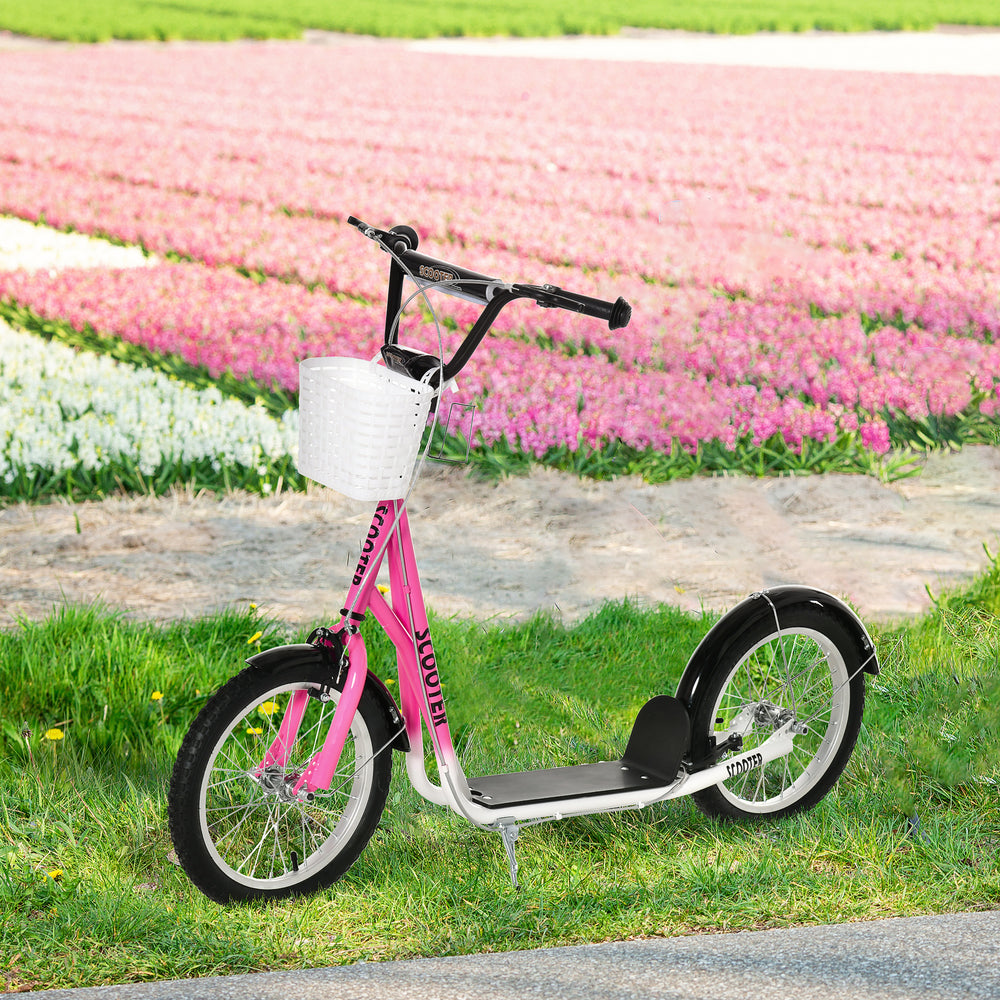 Trottinette avec guidon réglable avec 2 freins, panier porte-gobelet, rose