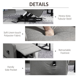 Fauteuil inclinable électrique relevable en tissu avec télécommande et poche latérale, gris