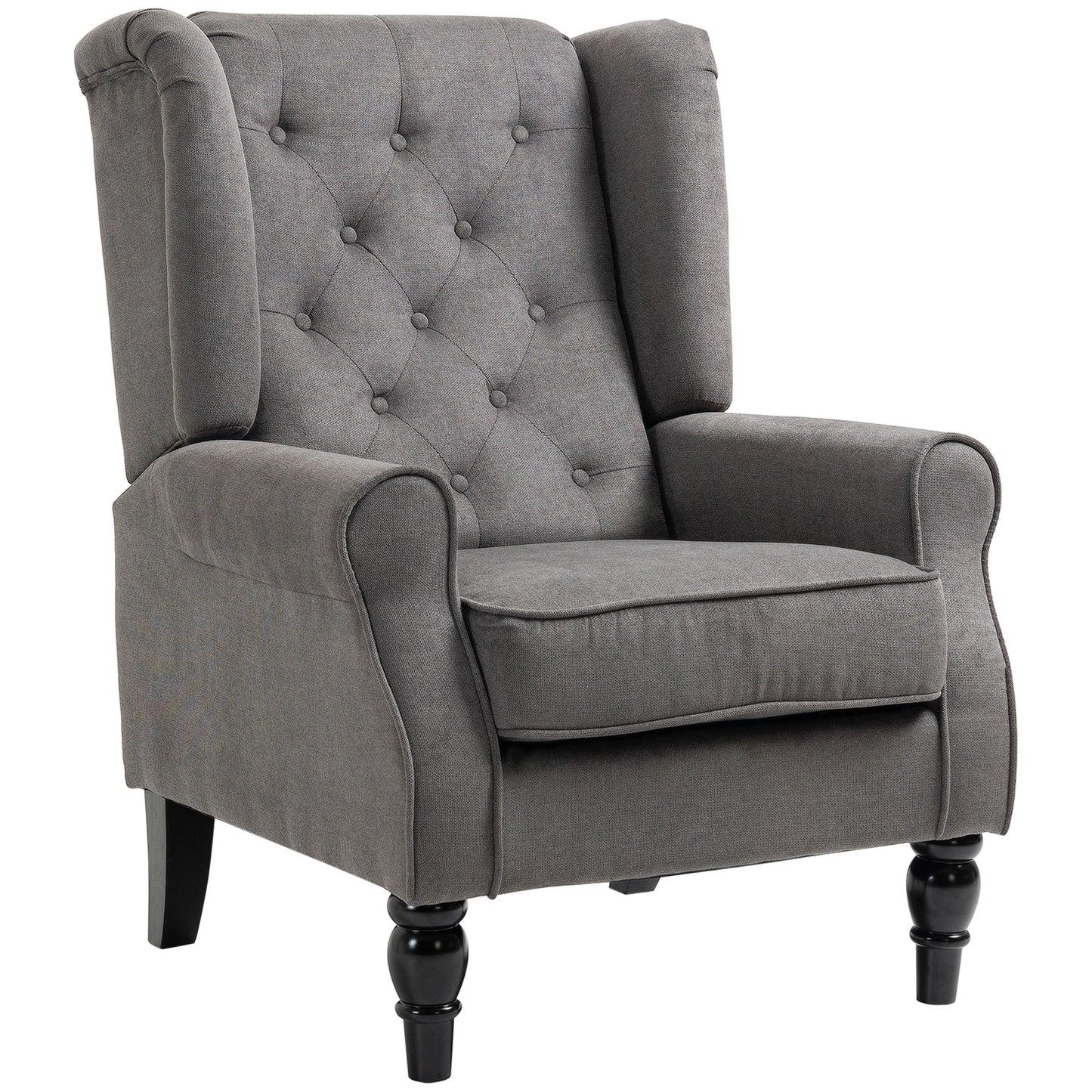 Fauteuil d'appoint en tissu capitonné, pieds en bois, gris anthracite