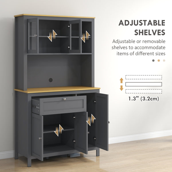 Armoire de cuisine 5 portes avec étagères réglables, grise