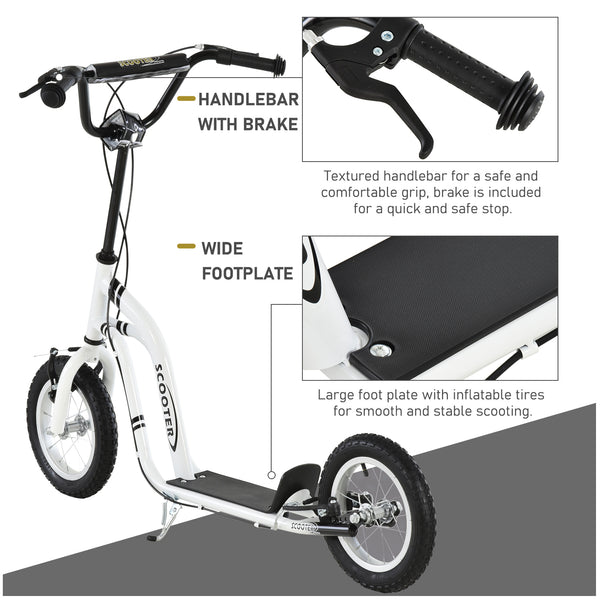 Trottinette avec pneus gonflable à double freins, blanche