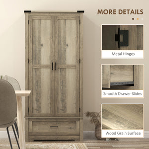 Meuble garde-manger style campagnard avec 2 portes, tiroir et étagères réglables, gris-beige