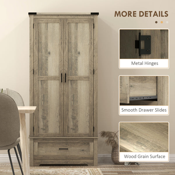 Meuble garde-manger style campagnard avec 2 portes, tiroir et étagères réglables, gris-beige