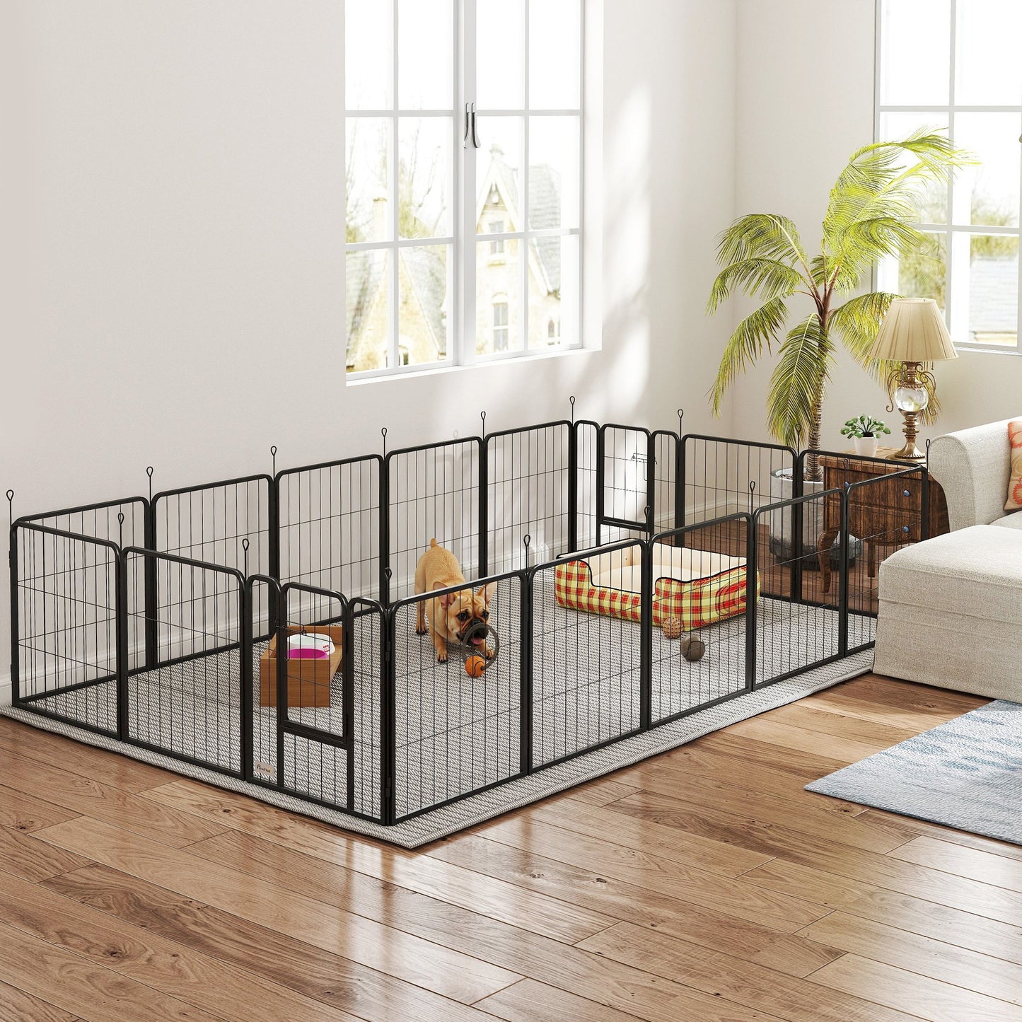 Dog Playpen, 16 Panels with Straps, Portable & DIY, for Small Dogs, for Yard, RV, Garden, 24" Height