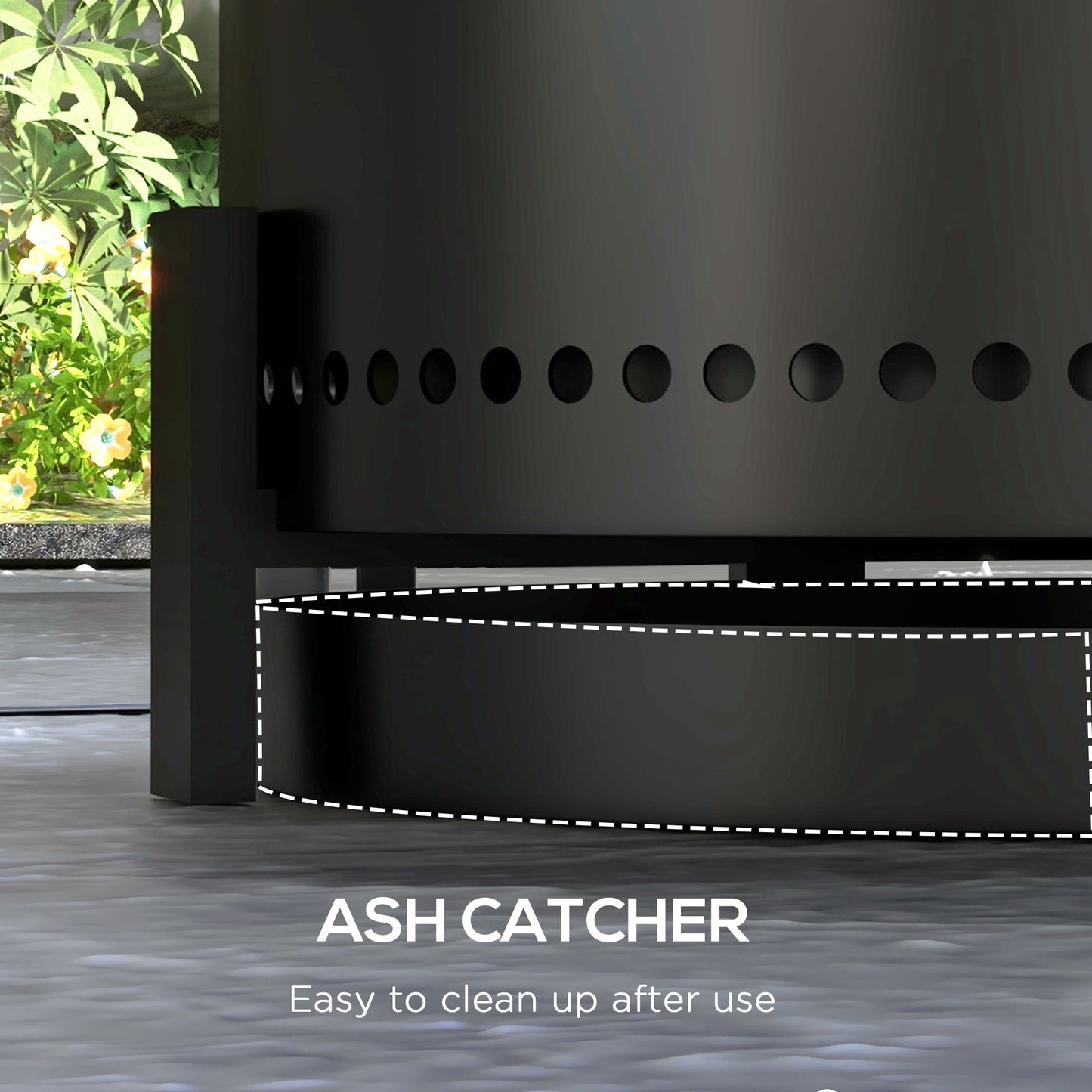 Outsunny Smokeless Fire Pit with Ash Catcher, Portable Wood Burning Fire Pit with Poker for Garden, Camping, Bonfire, Black