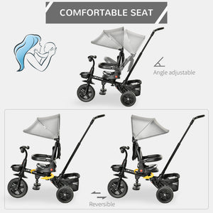 Tricycle 4 en 1 avec siège réglable et réversible, auvent et ceinture, gris