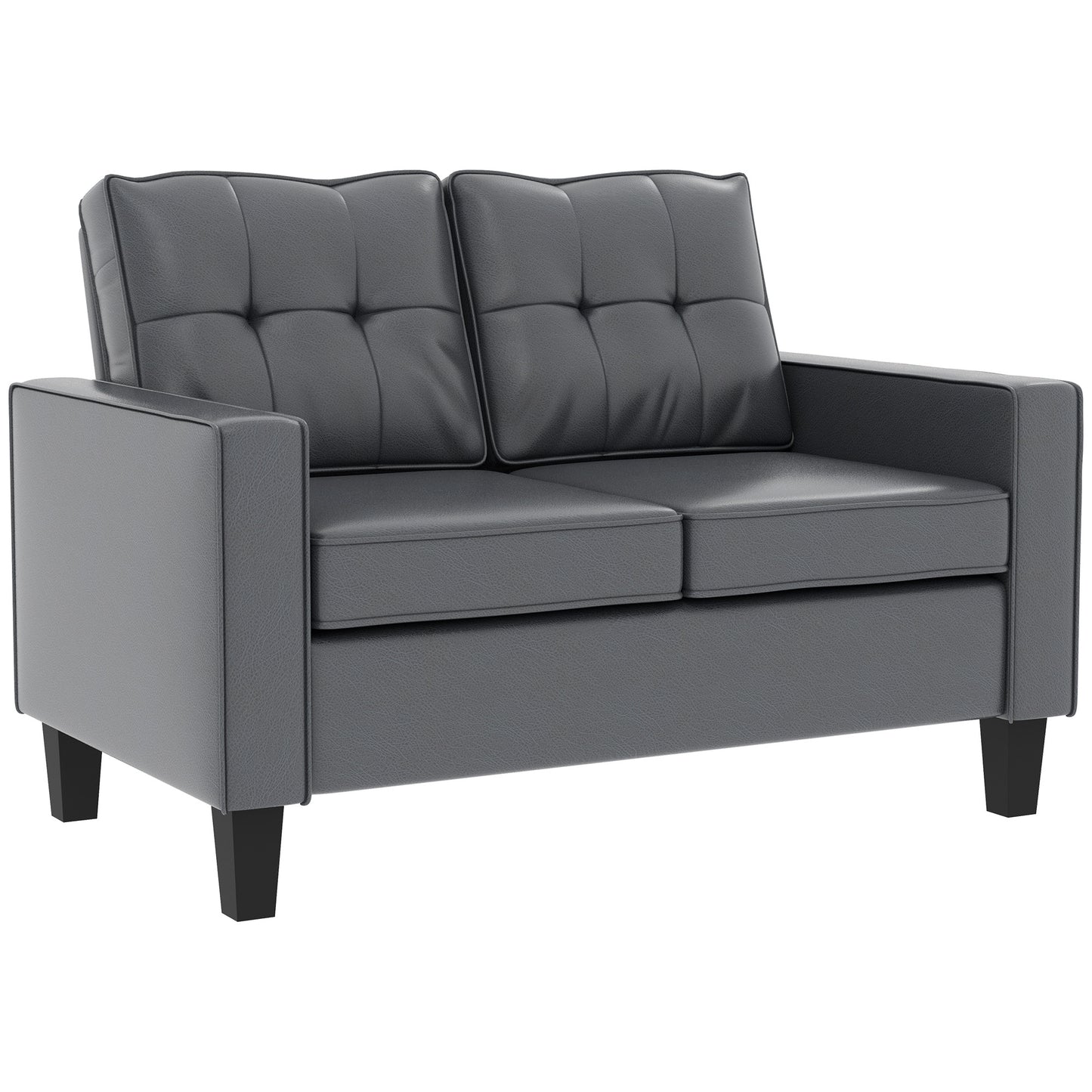 Upholstered faux leather loveseat with armrests, pocket spring cushion, gray
