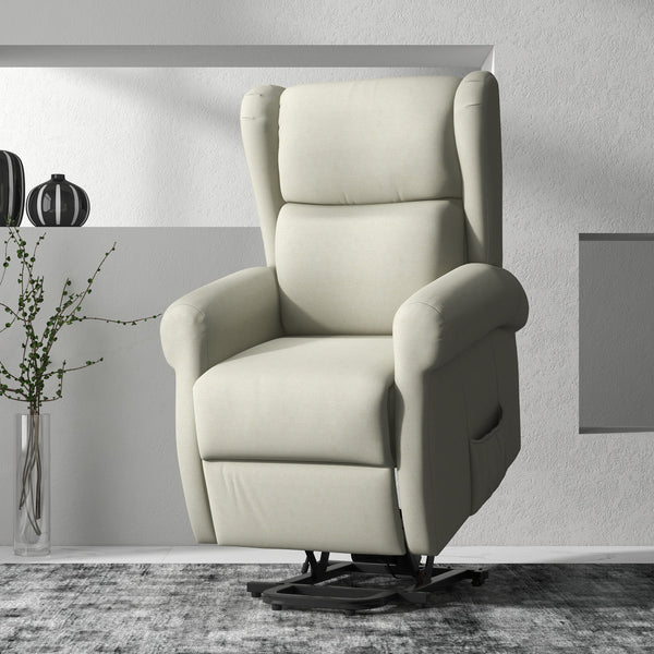 Fauteuil releveur à oreilles inclinable électrique avec repose-pieds, blanc crème