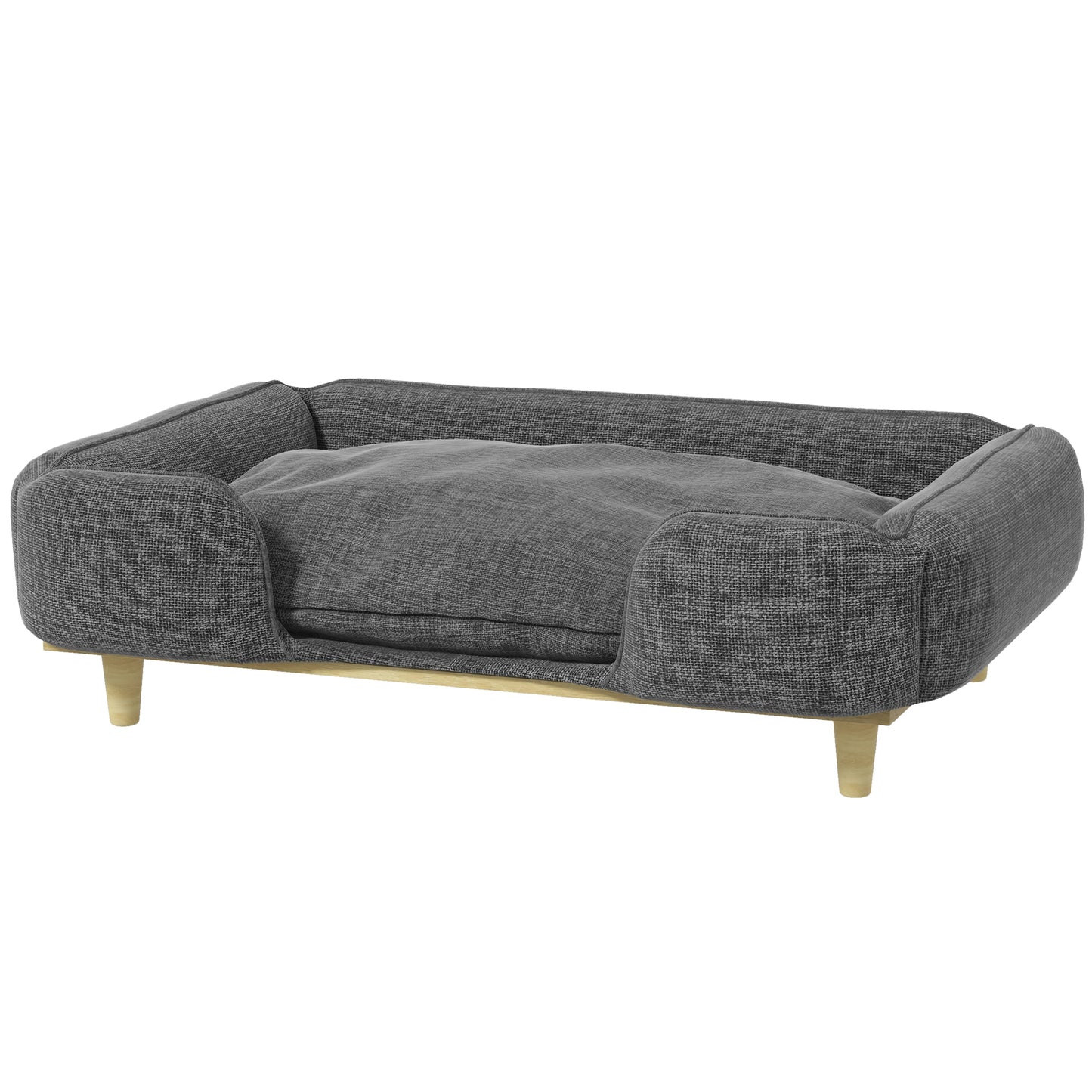 Canapé surélevé lavable pour grands chiens avec coussinets antidérapants, gris foncé