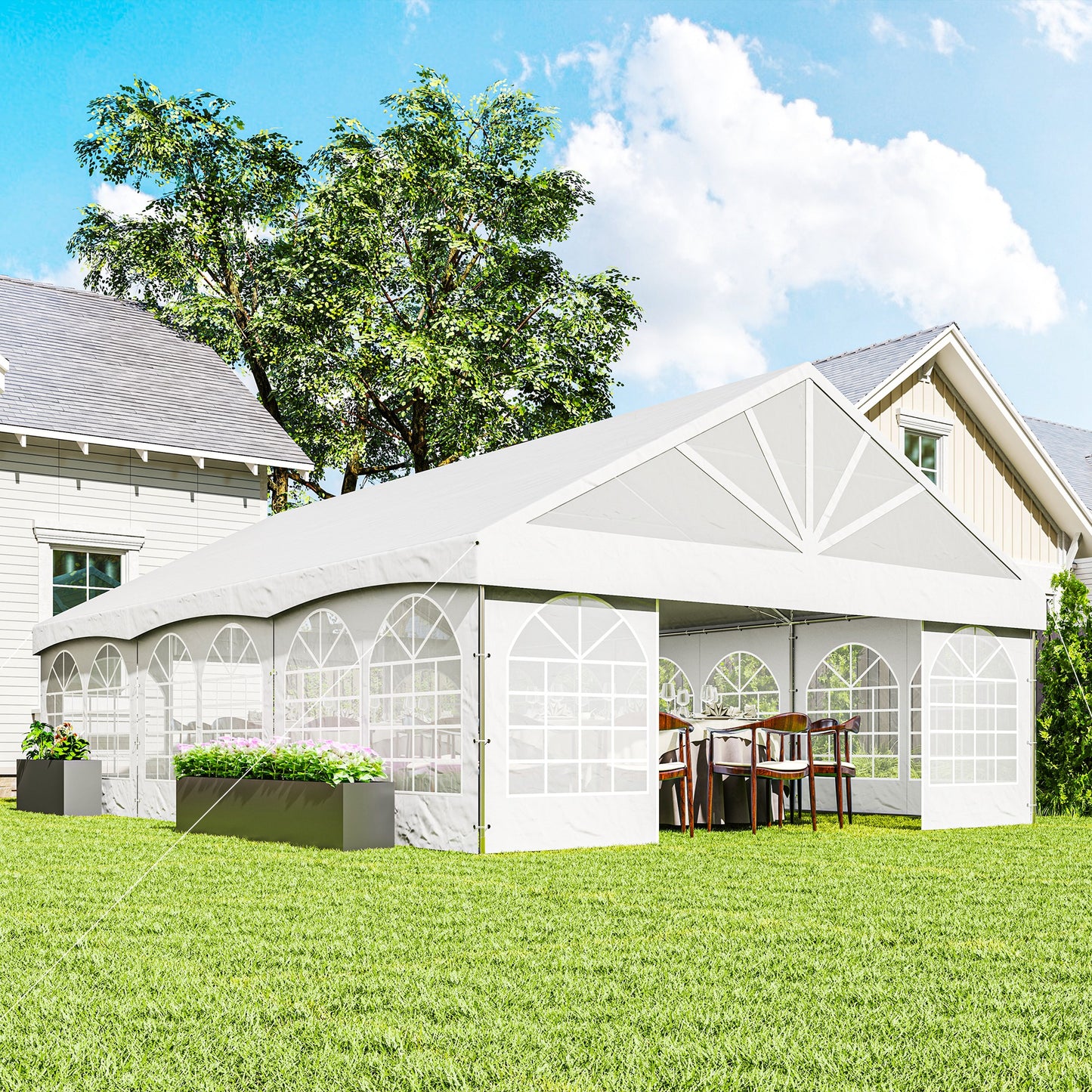 Outsunny 20' x 30' Heavy Duty Party Tent, Galvanized Outdoor Event Tent with Removable Window Sidewalls and Carry Bags