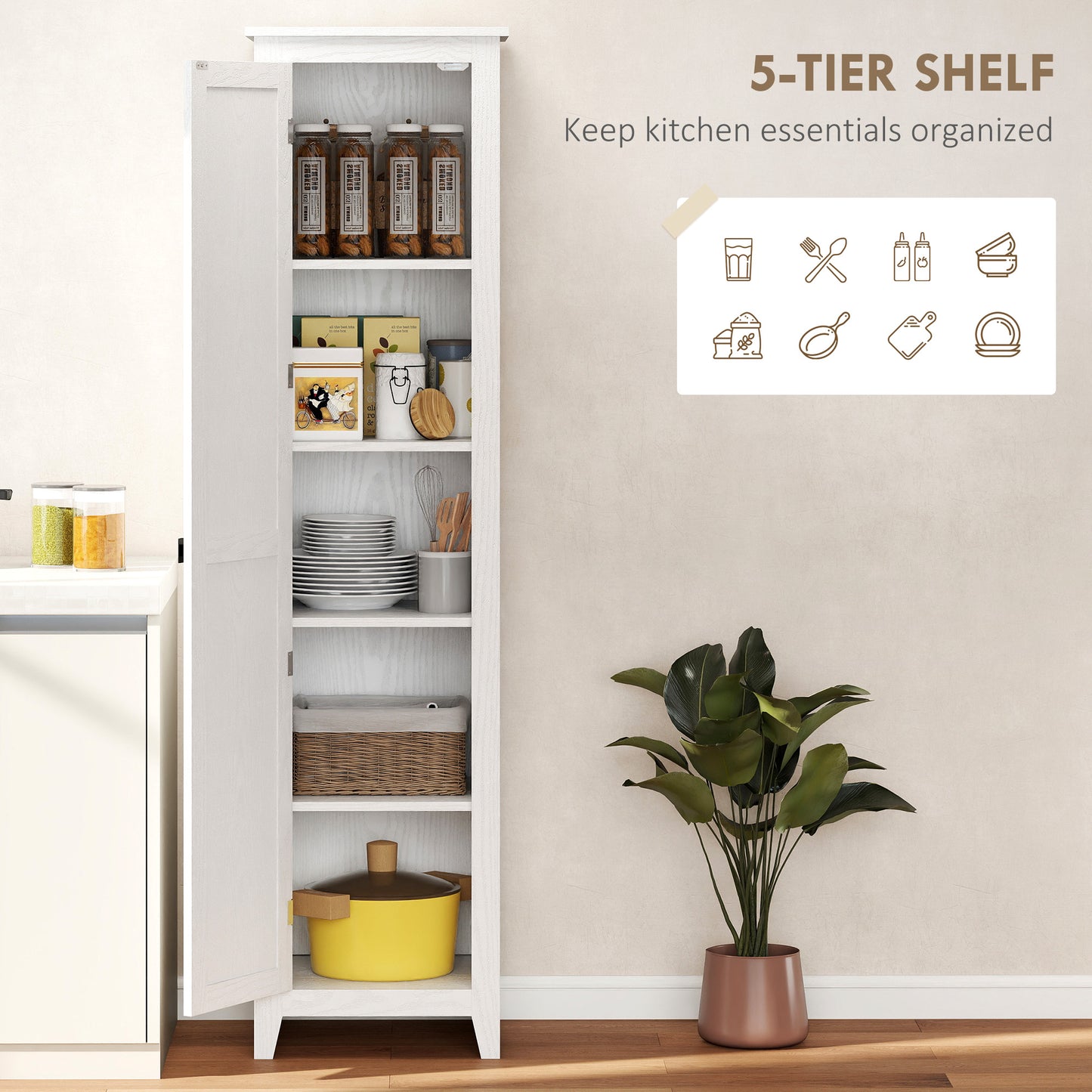 Armoire de rangement de cuisine style ferme 67" avec porte de grange et étagères réglables, blanc