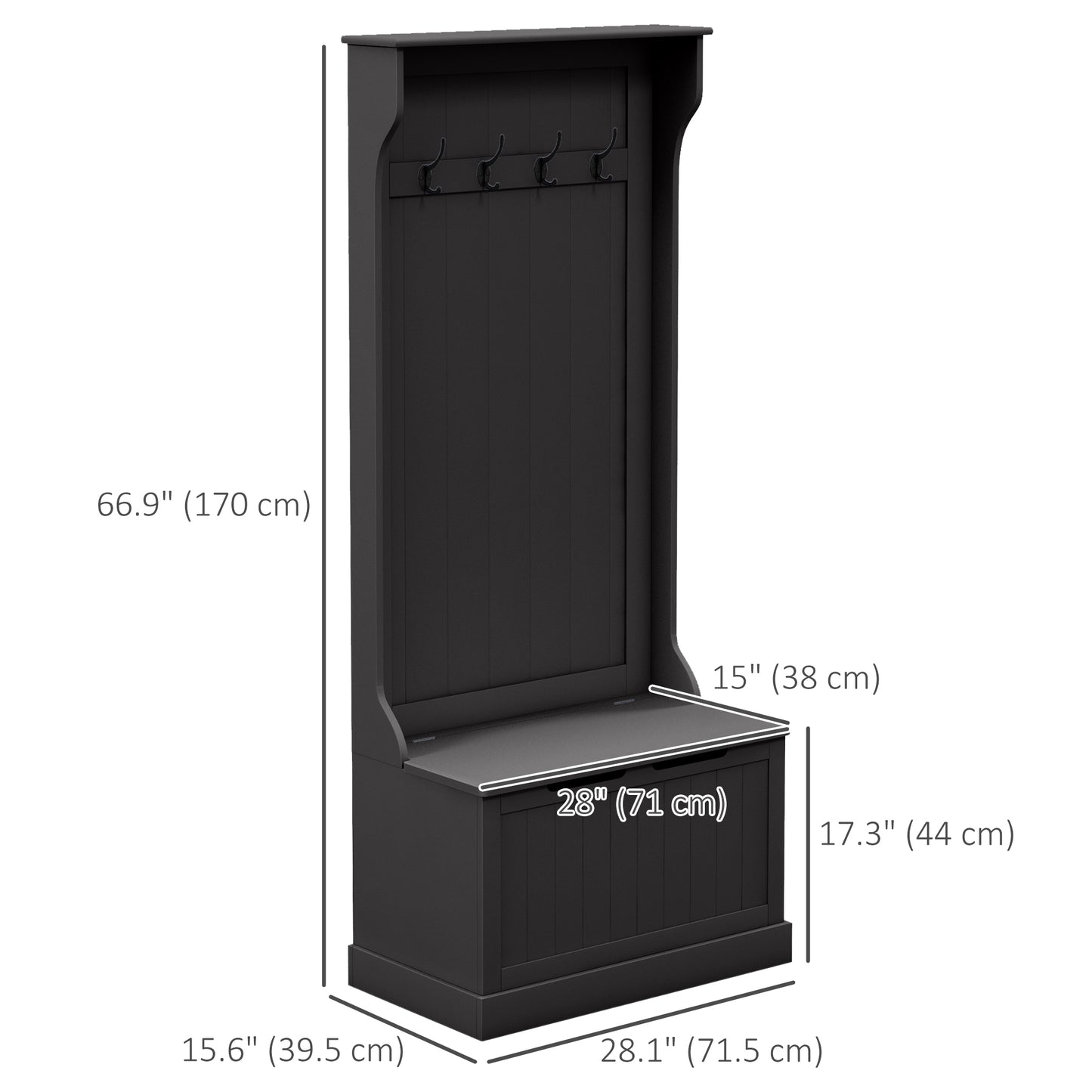 Meuble d'entrée 3 en 1 avec porte-manteaux, rangement à chaussures et banquette, noir