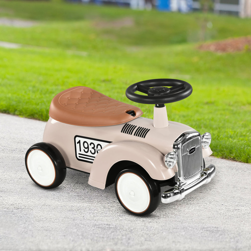 Voiture classique à pousser pour tout-petits, blanc crème