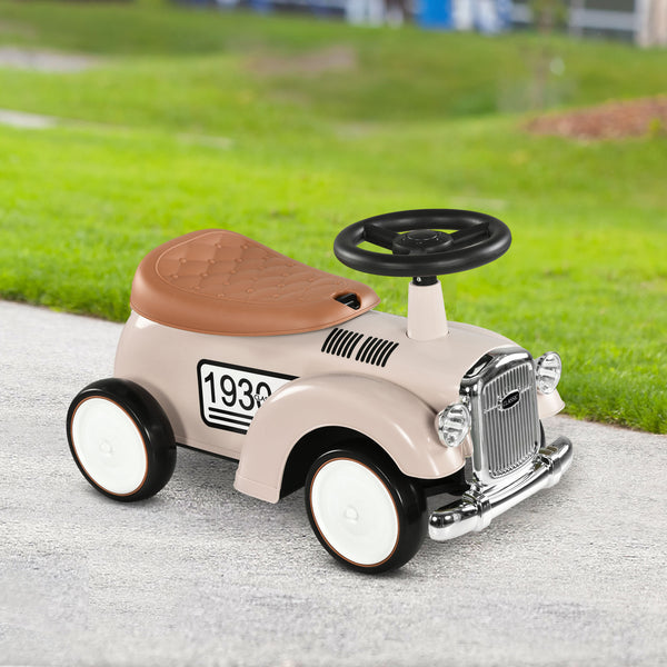 Voiture classique à pousser pour tout-petits, blanc crème
