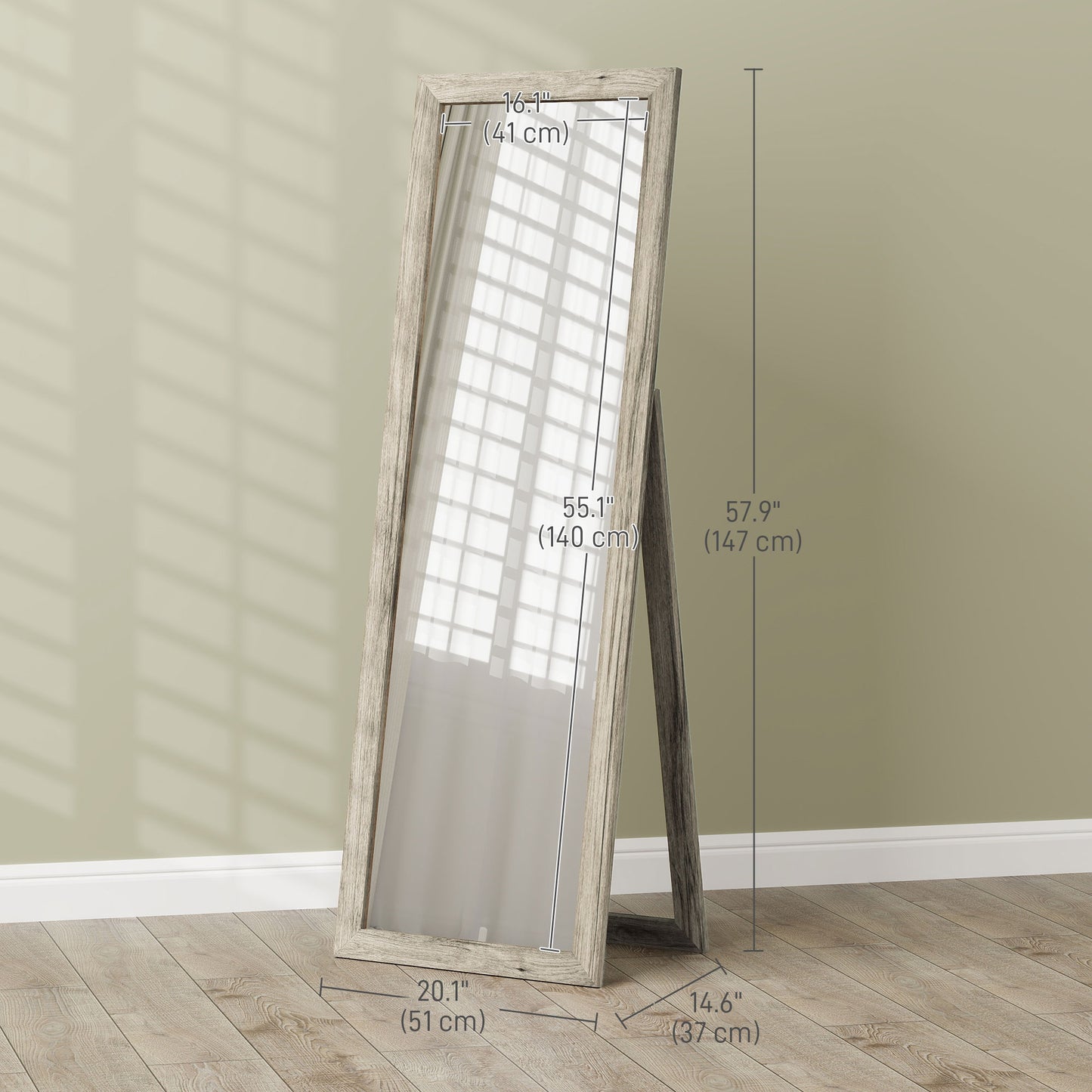 Miroir intégral pour chambre à coucher, salon, grain de bois gris