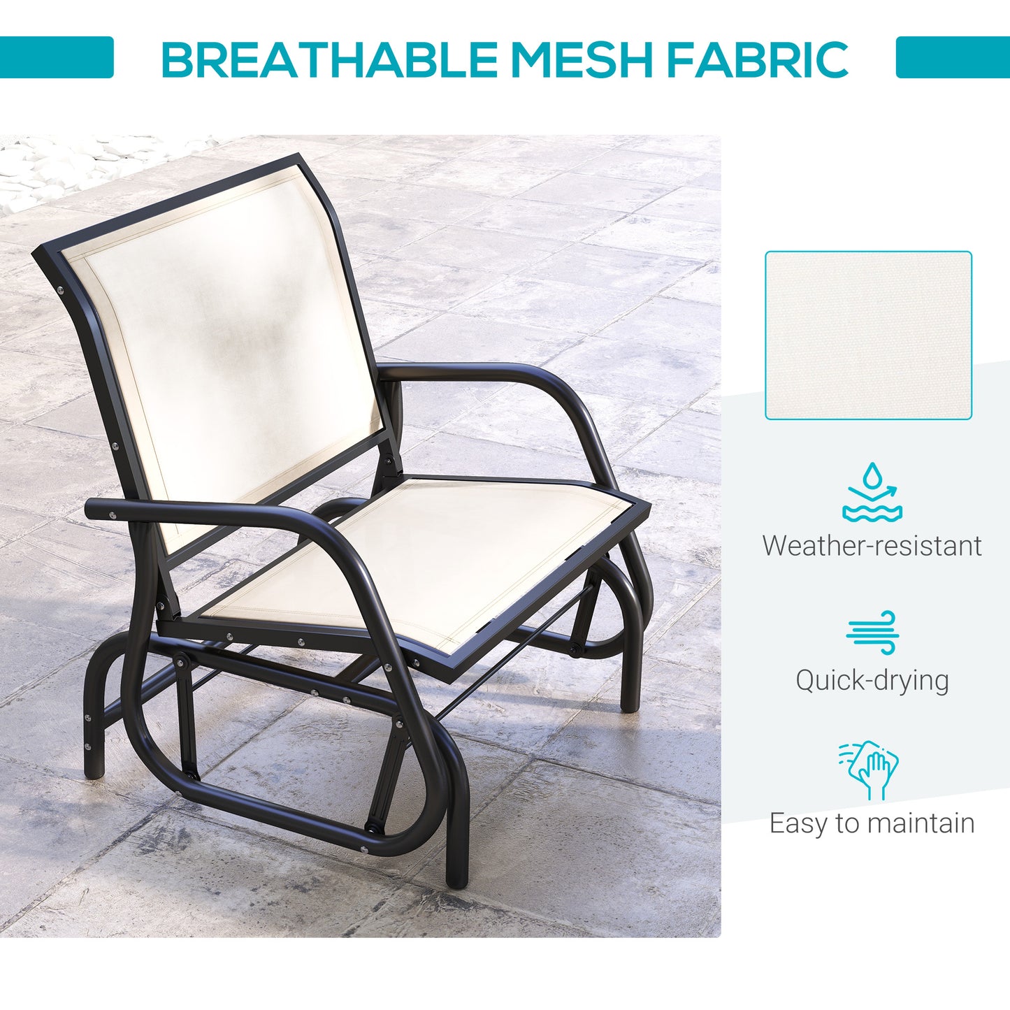 Fauteuil de jardin Outsunny avec assise et dossier en tissu maillé respirant, cadre en métal et accoudoirs, couleur crème