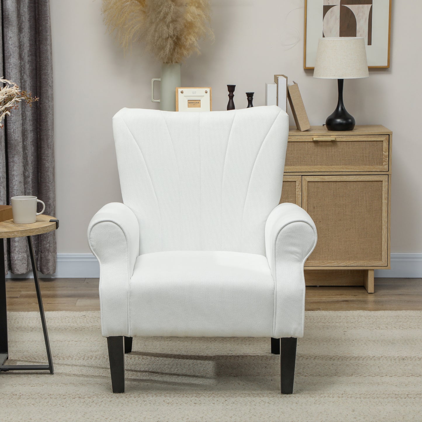 Fauteuil d'appoint moderne en tissu HOMCOM avec pieds en bois pour salon, chambre et bureau, blanc crème