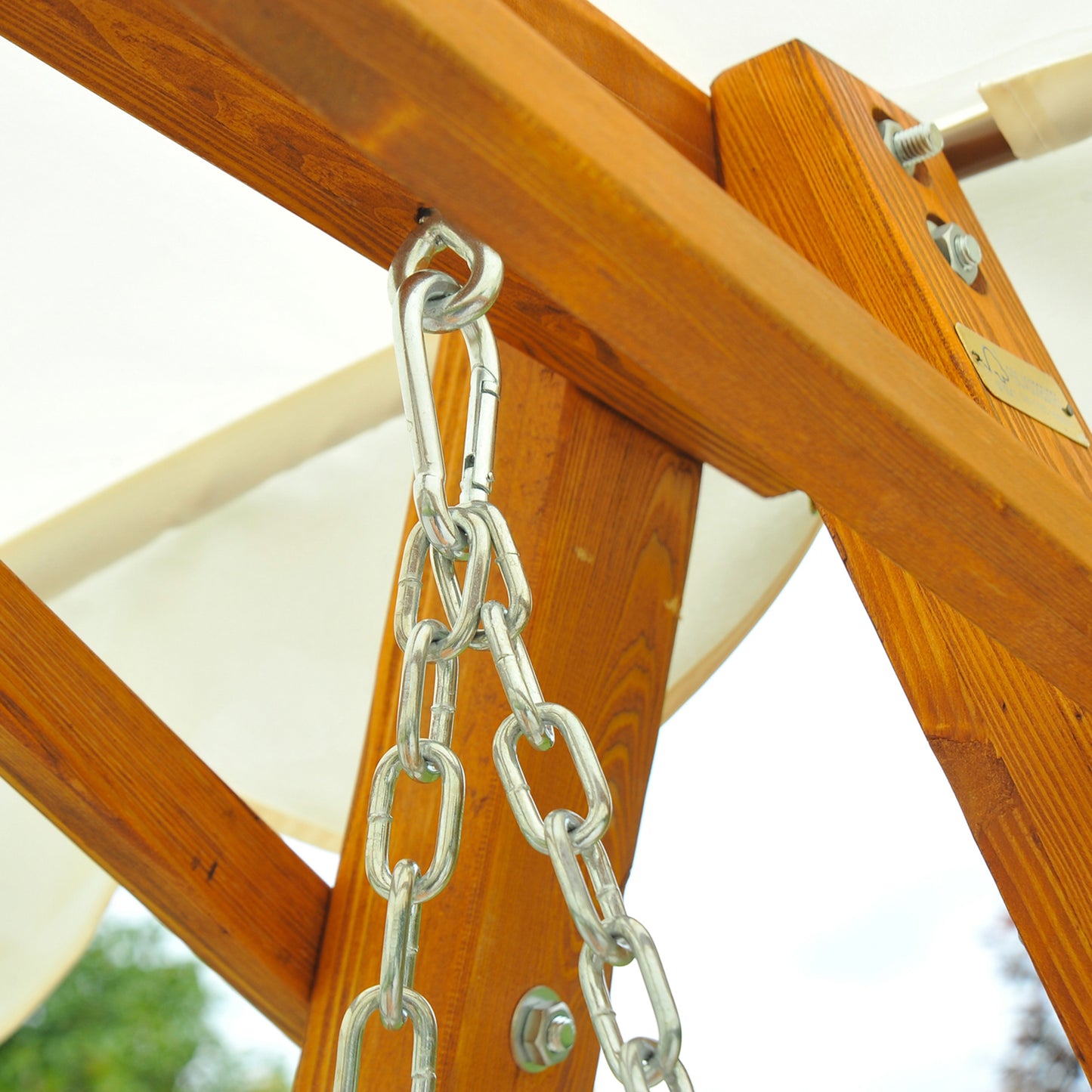 Swing Seat with Canopy, Outdoor Wooden Bench for Garden, Poolside and Backyard