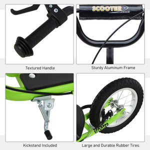 Trottinette avec guidon réglable, double frein, roues gonflables, verte