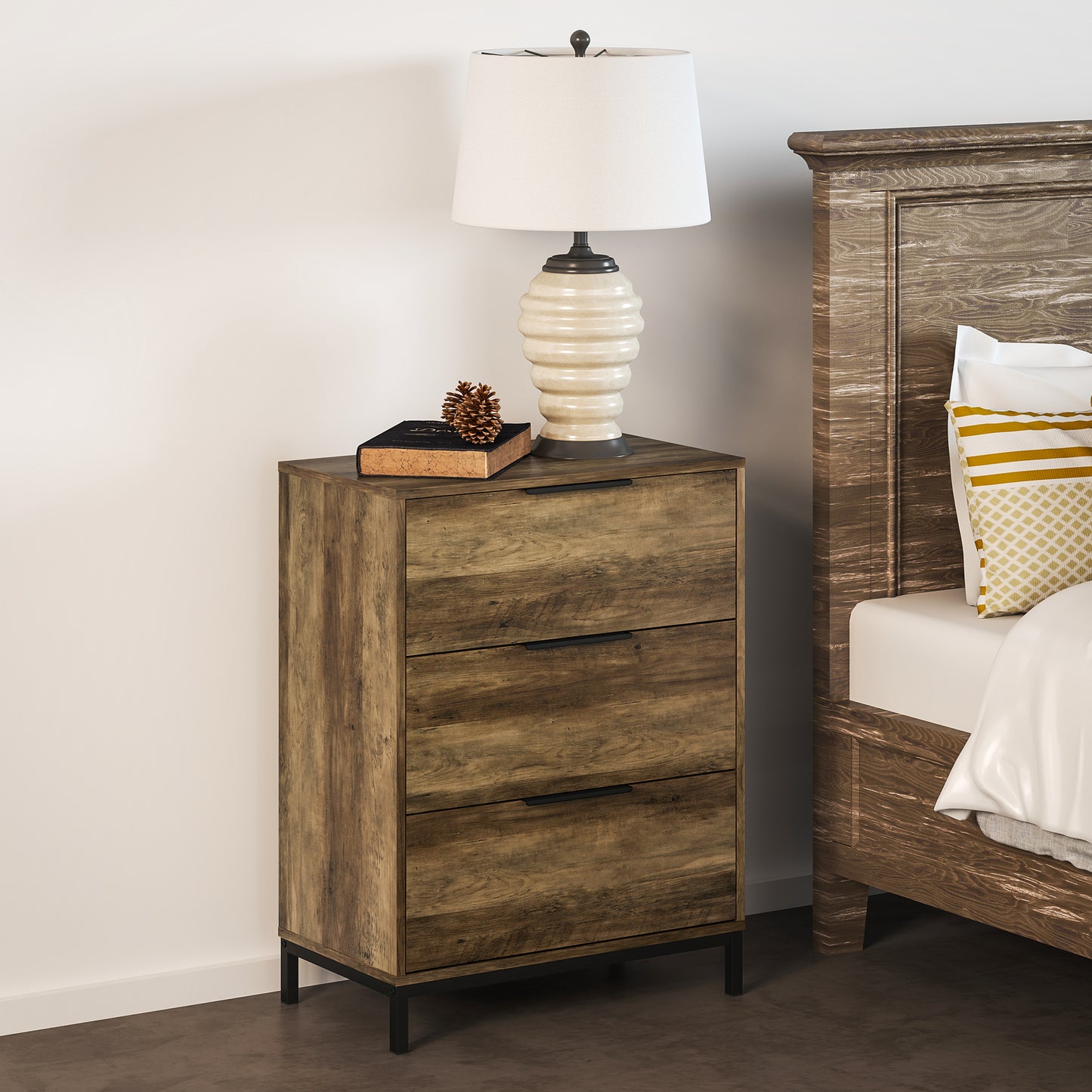 Commode pour chambre à coucher 3 tiroirs, couleur naturelle
