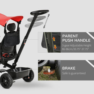 Tricycle pour enfants 4 en 1 avec siège réglable à angle réversible, rouge