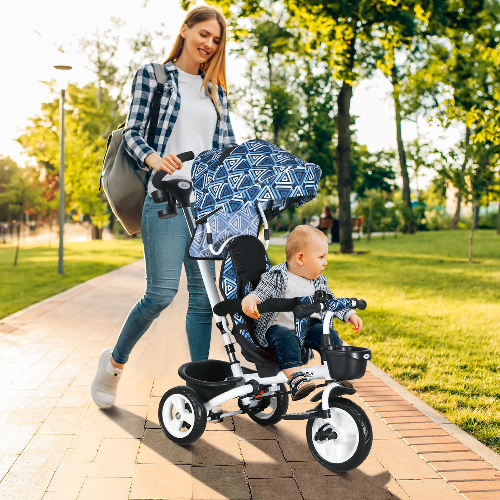 Tricycle 6 en 1 pour tout-petits avec poignée parentale et porte-gobelet, bleu clair