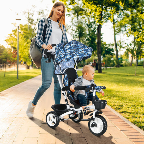 Tricycle 6 en 1 pour tout-petits avec poignée parentale et porte-gobelet, bleu clair