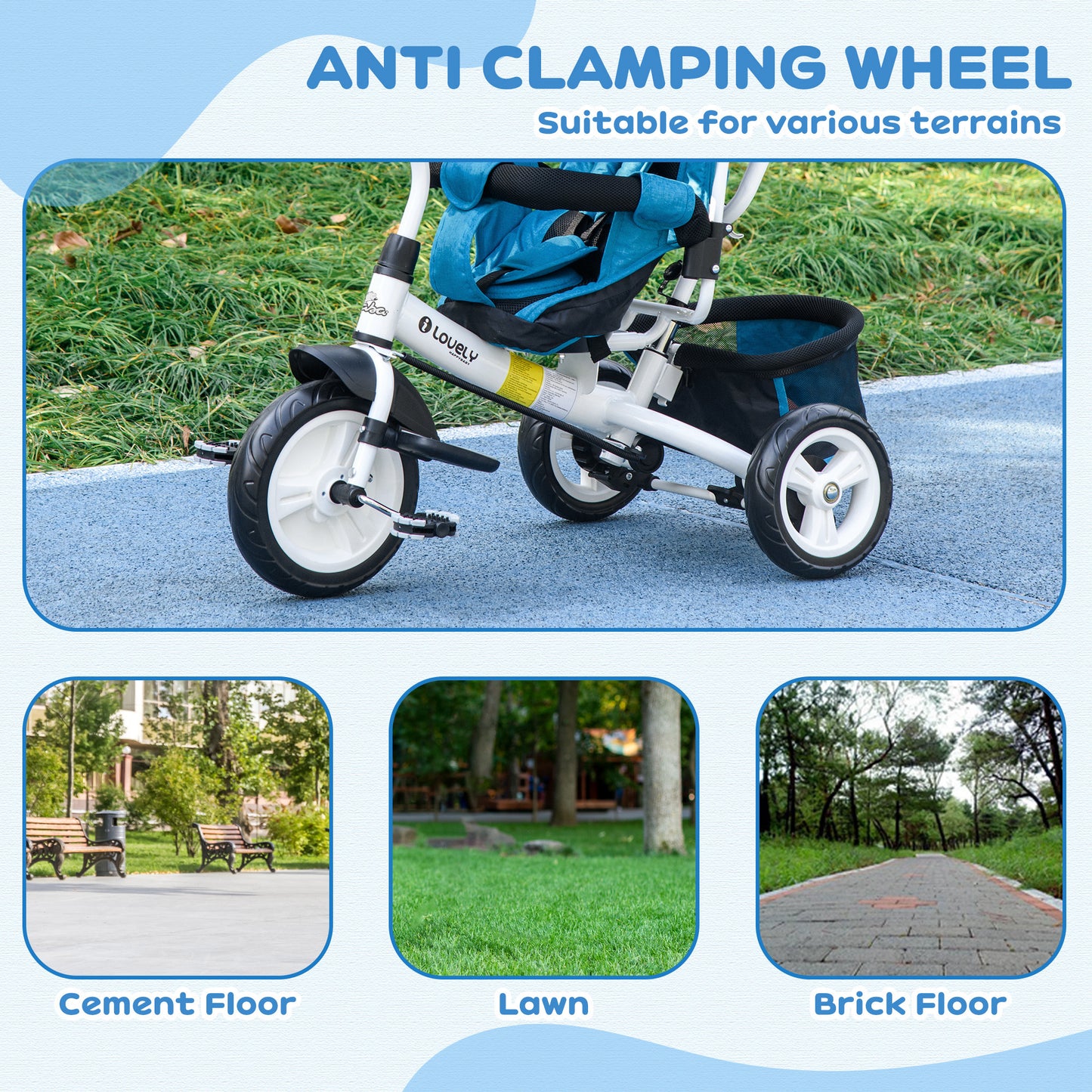 6 in 1 Toddler Tricycle for 1-5 Years Old with Parent Handle, Blue