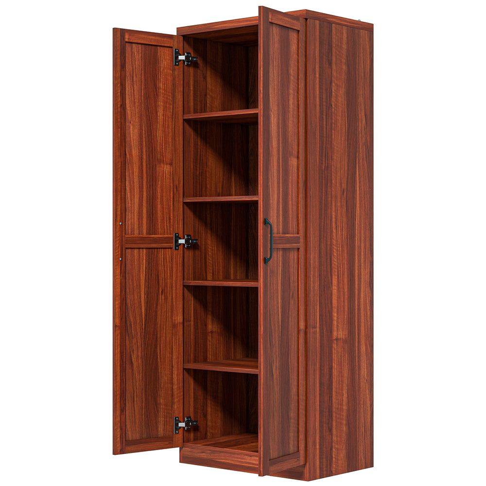 Garde-manger à 5 niveaux avec portes et étagères réglables, marron