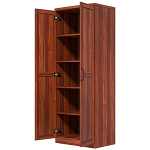 5-Tier Pantry with Doors and Adjustable Shelves, Brown
