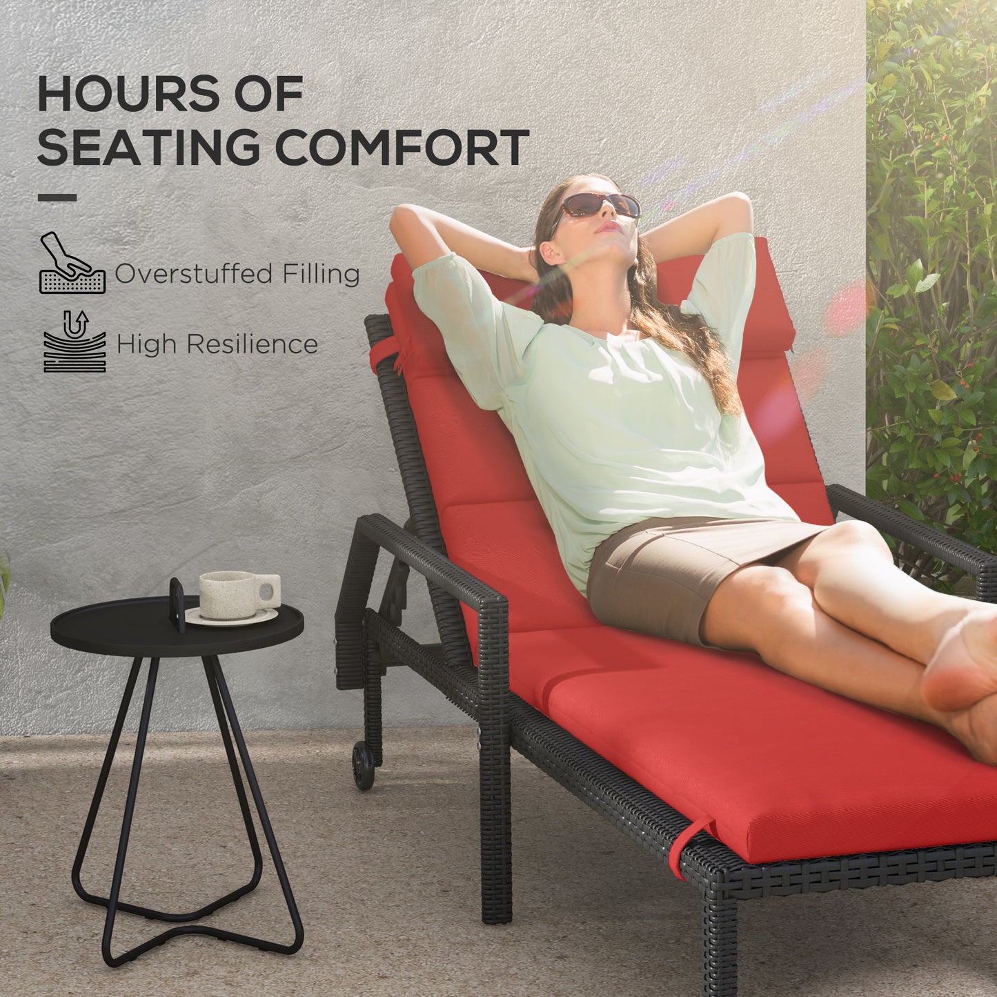 Coussin de rechange pour chaise longue avec appui-tête et attaches, rouge vin