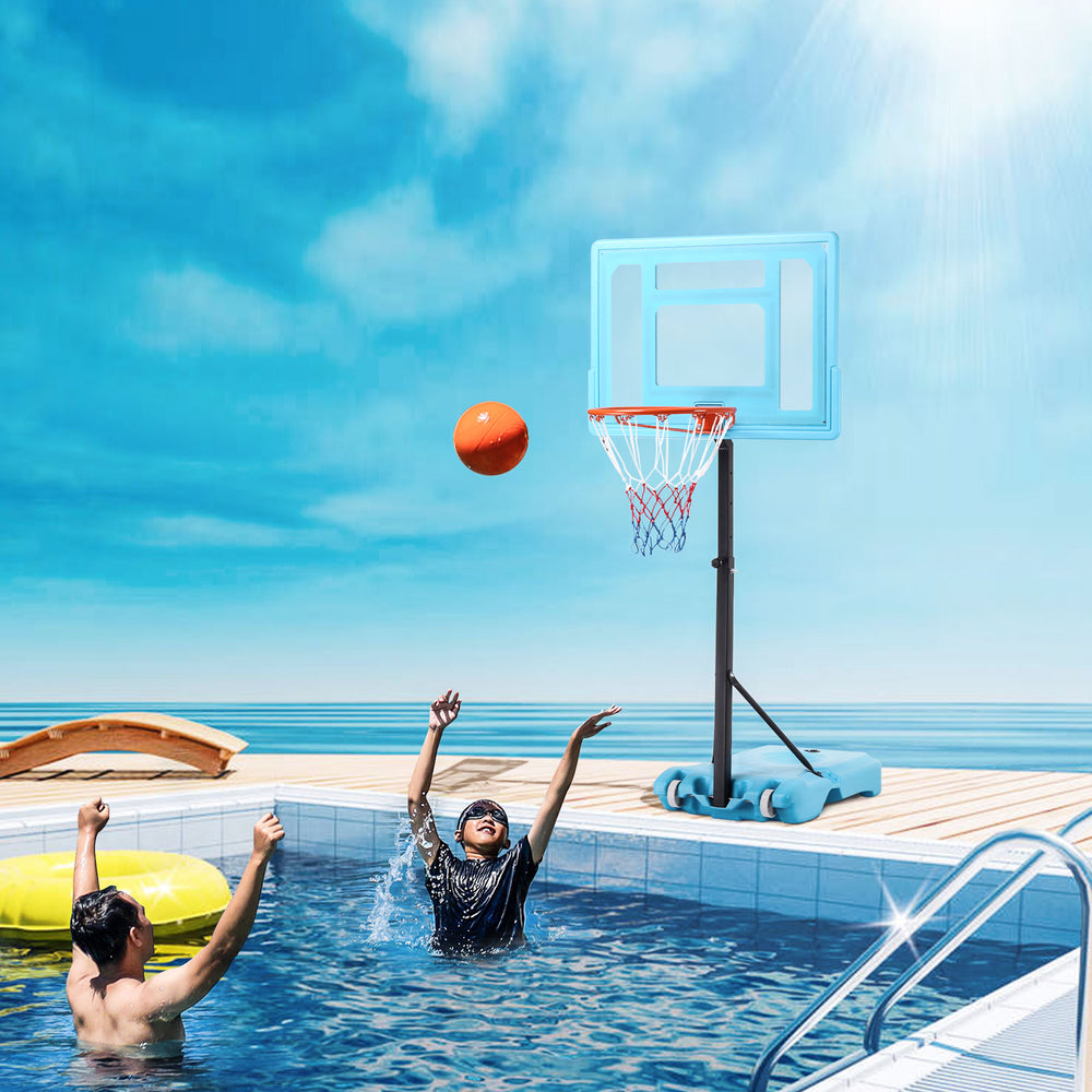 Panier de basket pour piscine, hauteur réglable de 92,9 à 123,9 cm, bleu