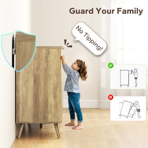 Buffet moderne avec 4 portes cannelées et 2 étagères réglables pour cuisine et salon, Naturel