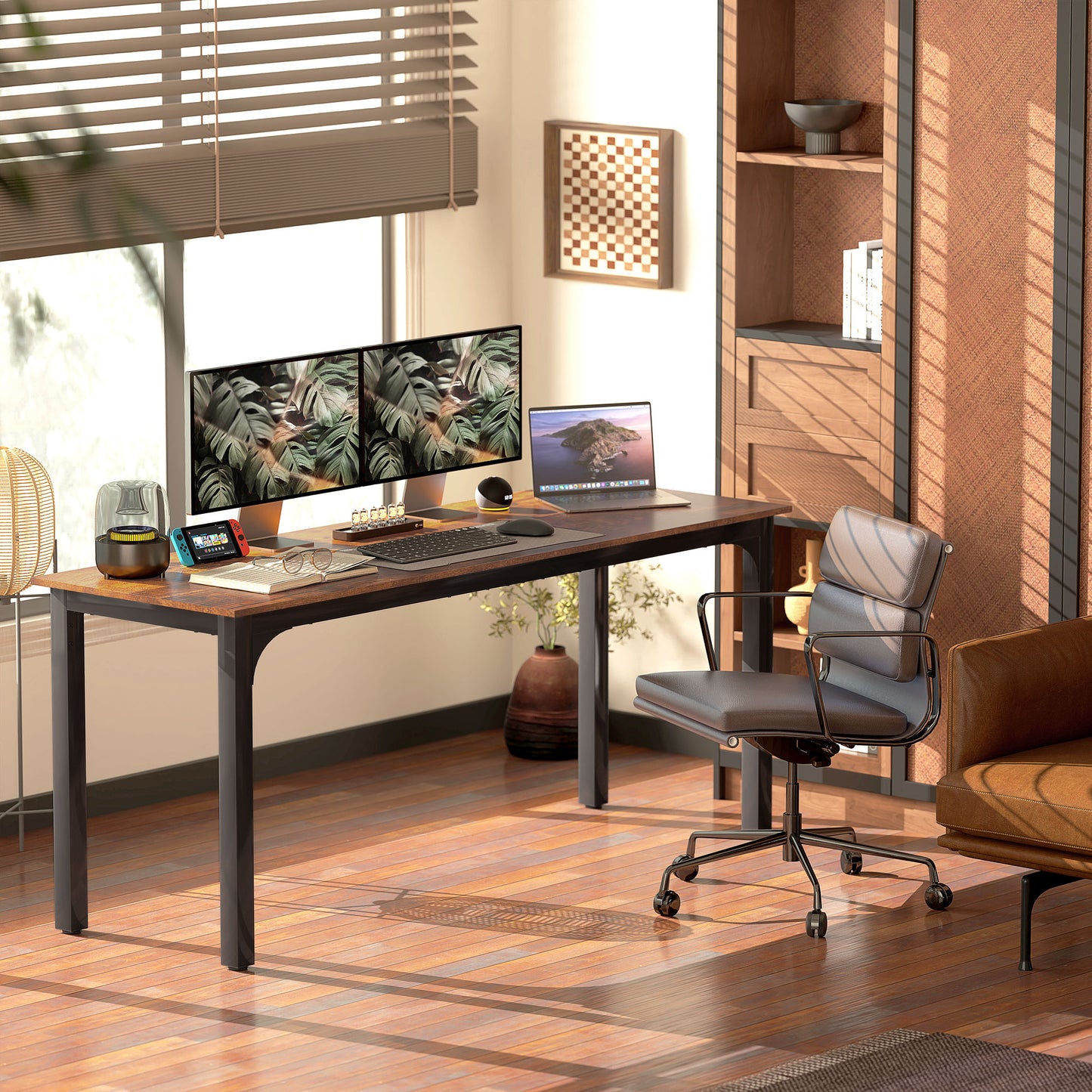 71" Computer Desk with Metal Legs, Rustic Brown