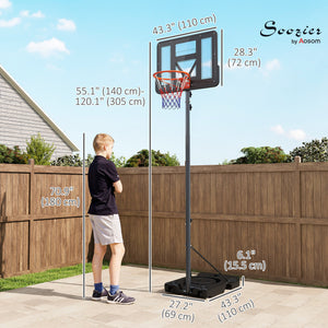 Panier de basket portable de 1,4 à 3 m avec roulettes et panneau de 109 cm