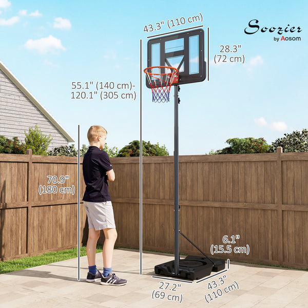 Panier de basket portable de 1,4 à 3 m avec roulettes et panneau de 109 cm