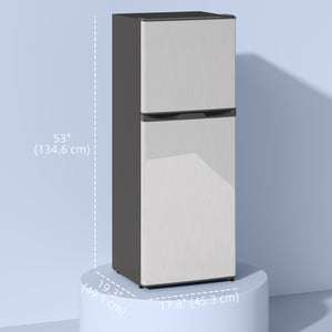 Mini-réfrigérateur double porte avec congélateur, 4,6 pi³, thermostat, étagères, porte réversible, argent