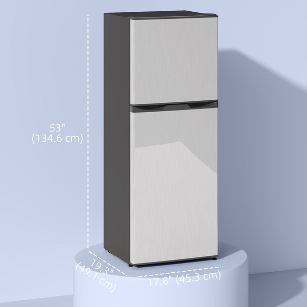 Mini-réfrigérateur double porte avec congélateur, 4,6 pi³, thermostat, étagères, porte réversible, argent