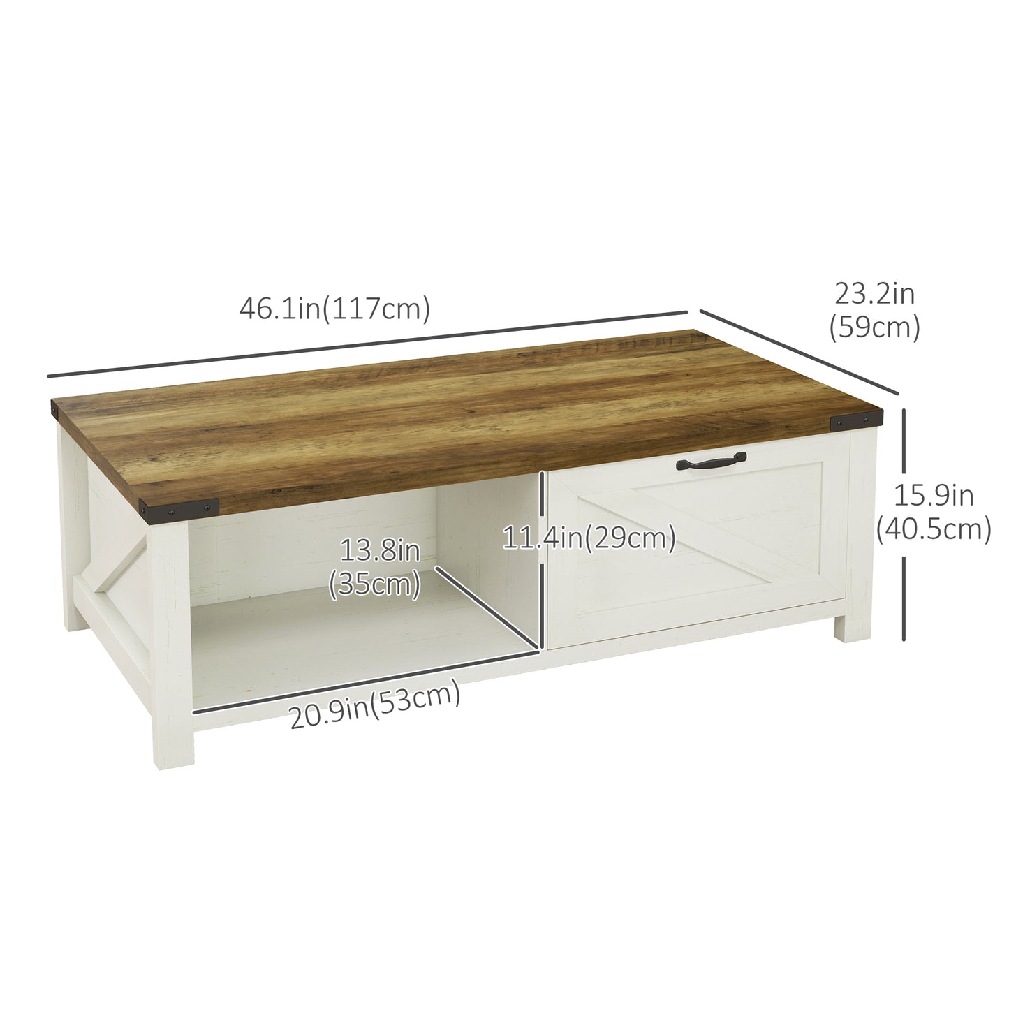 Table basse industrielle avec tiroir et étagère de rangement, marron