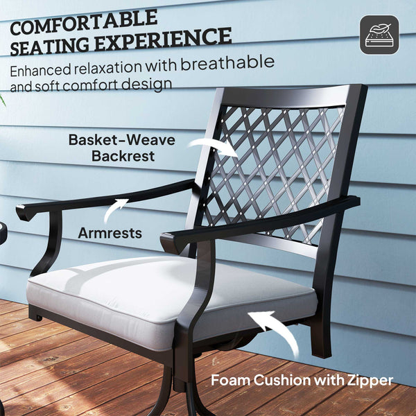 Set of 2 metal swivel and rocking chairs with cushion and armrests